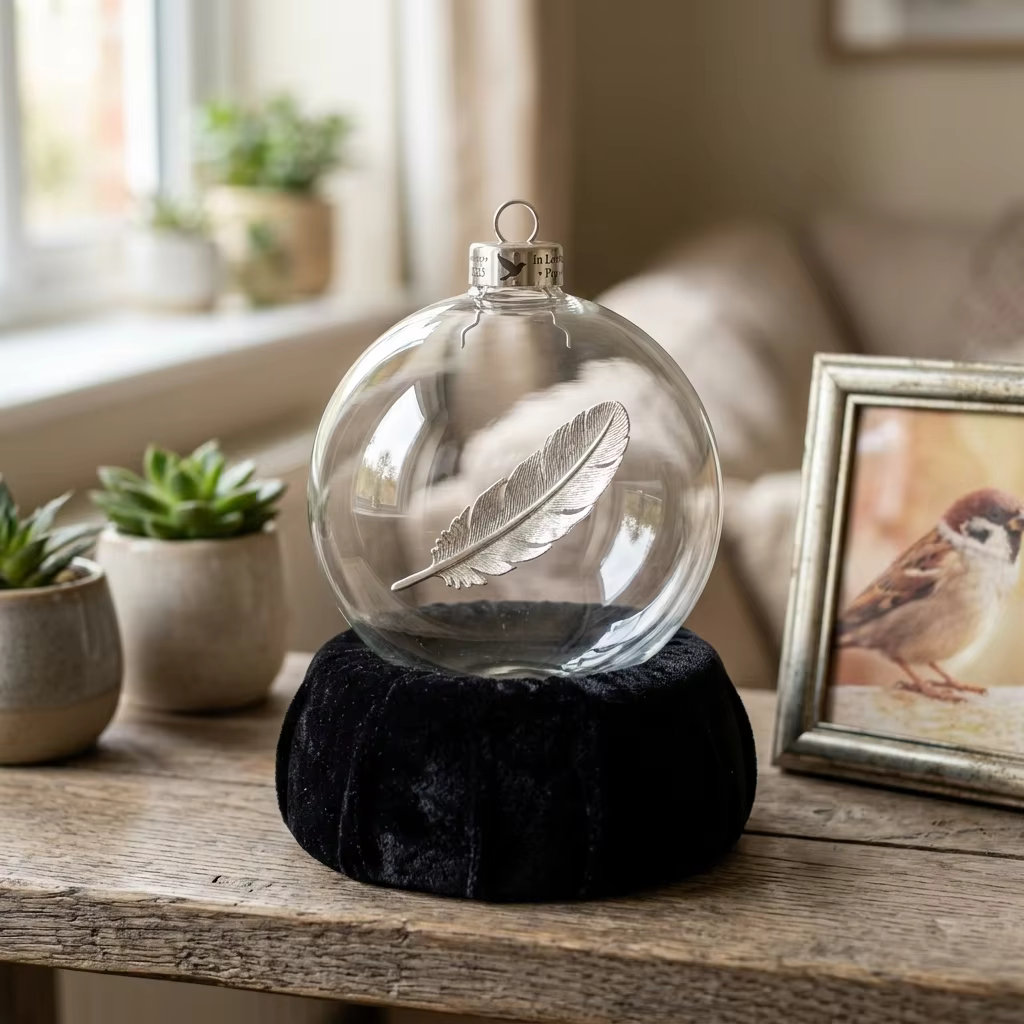 Glass Globe — Bird Memorial Silver Feather