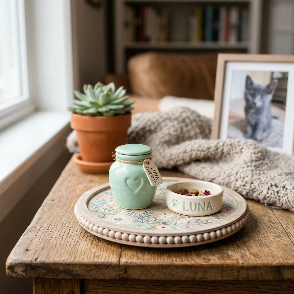 Eternal Companion — Hand-Painted Porcelain Cat Urn